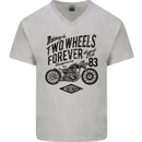 Two Wheels Forever Motorcycle Cafe Racer Mens V-Neck Cotton T-Shirt Sports Grey