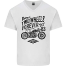 Two Wheels Forever Motorcycle Cafe Racer Mens V-Neck Cotton T-Shirt White