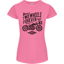 Two Wheels Forever Motorcycle Cafe Racer Womens Petite Cut T-Shirt Azalea