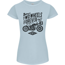 Two Wheels Forever Motorcycle Cafe Racer Womens Petite Cut T-Shirt Light Blue
