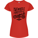 Two Wheels Forever Motorcycle Cafe Racer Womens Petite Cut T-Shirt Red