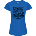 Two Wheels Forever Motorcycle Cafe Racer Womens Petite Cut T-Shirt Royal Blue