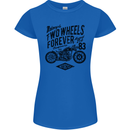 Two Wheels Forever Motorcycle Cafe Racer Womens Petite Cut T-Shirt Royal Blue