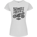 Two Wheels Forever Motorcycle Cafe Racer Womens Petite Cut T-Shirt White