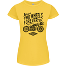 Two Wheels Forever Motorcycle Cafe Racer Womens Petite Cut T-Shirt Yellow