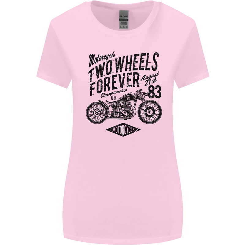 Two Wheels Forever Motorcycle Cafe Racer Womens Wider Cut T-Shirt Light Pink