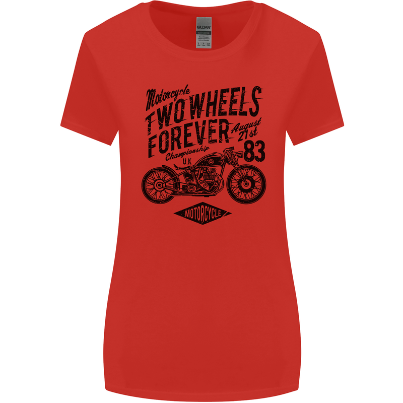 Two Wheels Forever Motorcycle Cafe Racer Womens Wider Cut T-Shirt Red