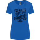 Two Wheels Forever Motorcycle Cafe Racer Womens Wider Cut T-Shirt Royal Blue