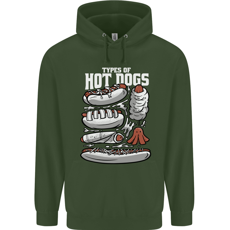Types of Hot Dogs Fast Food Funny Childrens Kids Hoodie Forest Green