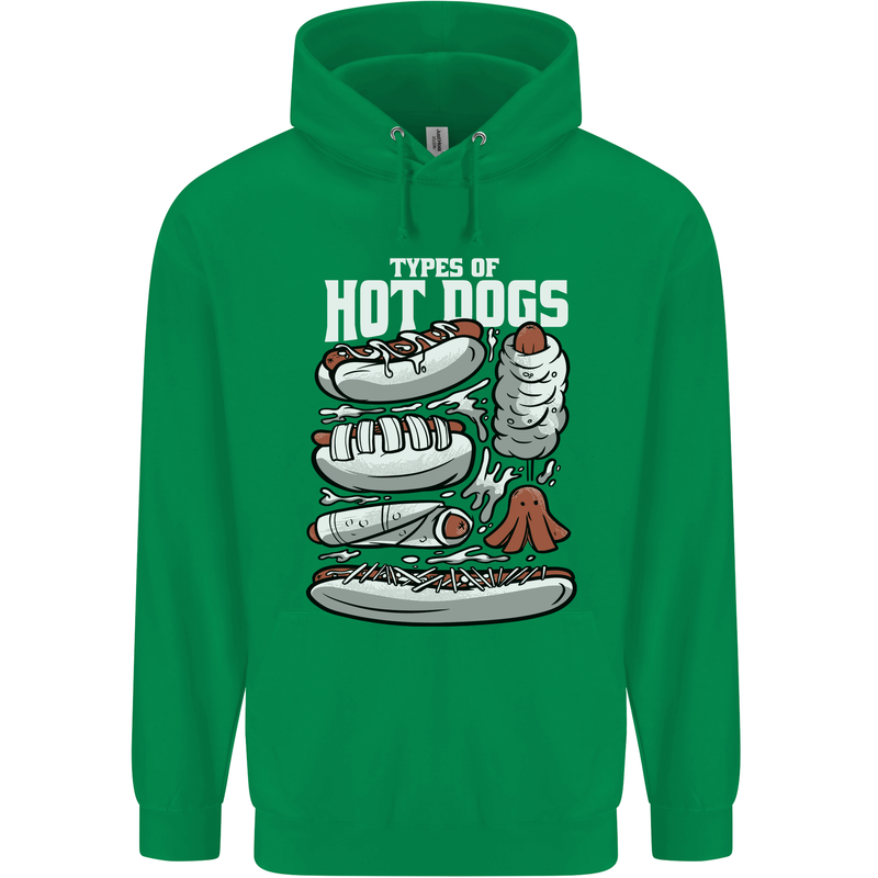 Types of Hot Dogs Fast Food Funny Childrens Kids Hoodie Irish Green