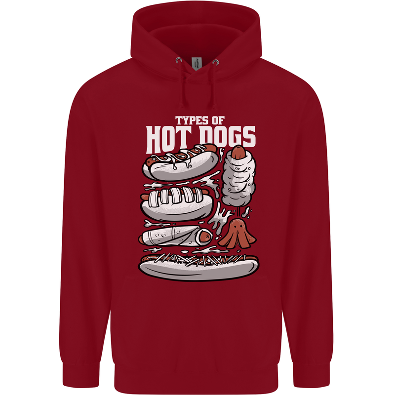 Types of Hot Dogs Fast Food Funny Childrens Kids Hoodie Red
