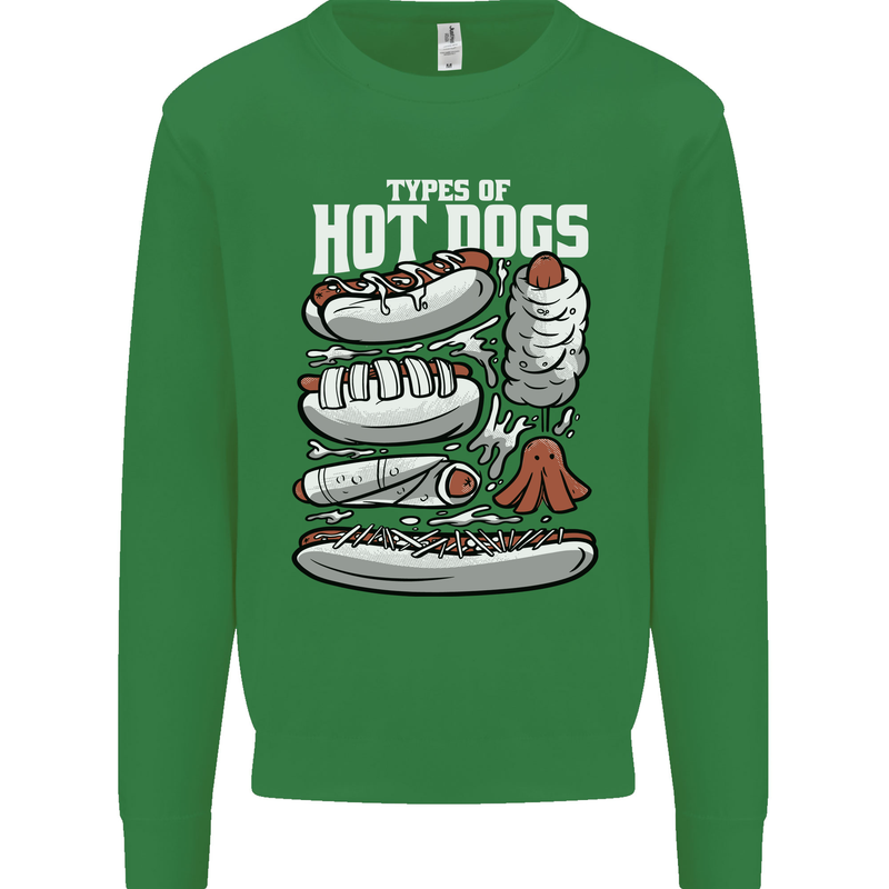 Types of Hot Dogs Fast Food Funny Kids Sweatshirt Jumper Irish Green