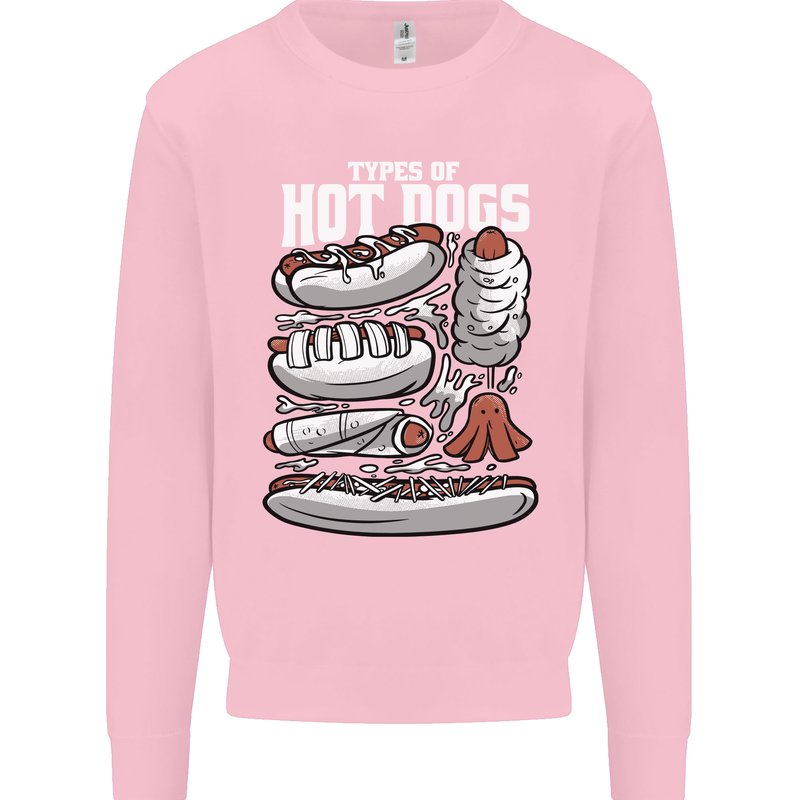 Types of Hot Dogs Fast Food Funny Kids Sweatshirt Jumper Light Pink