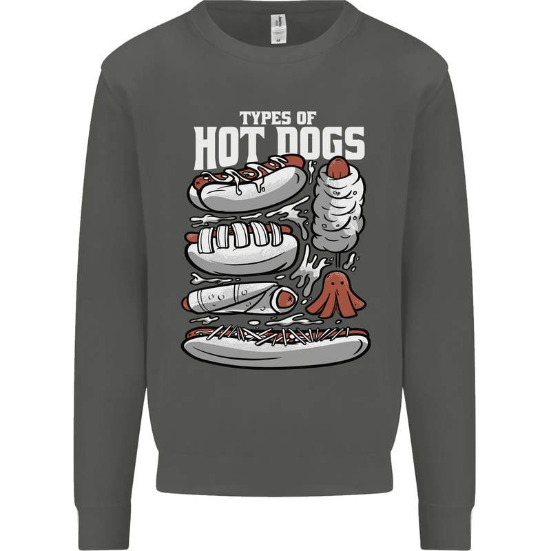 Types of Hot Dogs Fast Food Funny Kids Sweatshirt Jumper Storm Grey