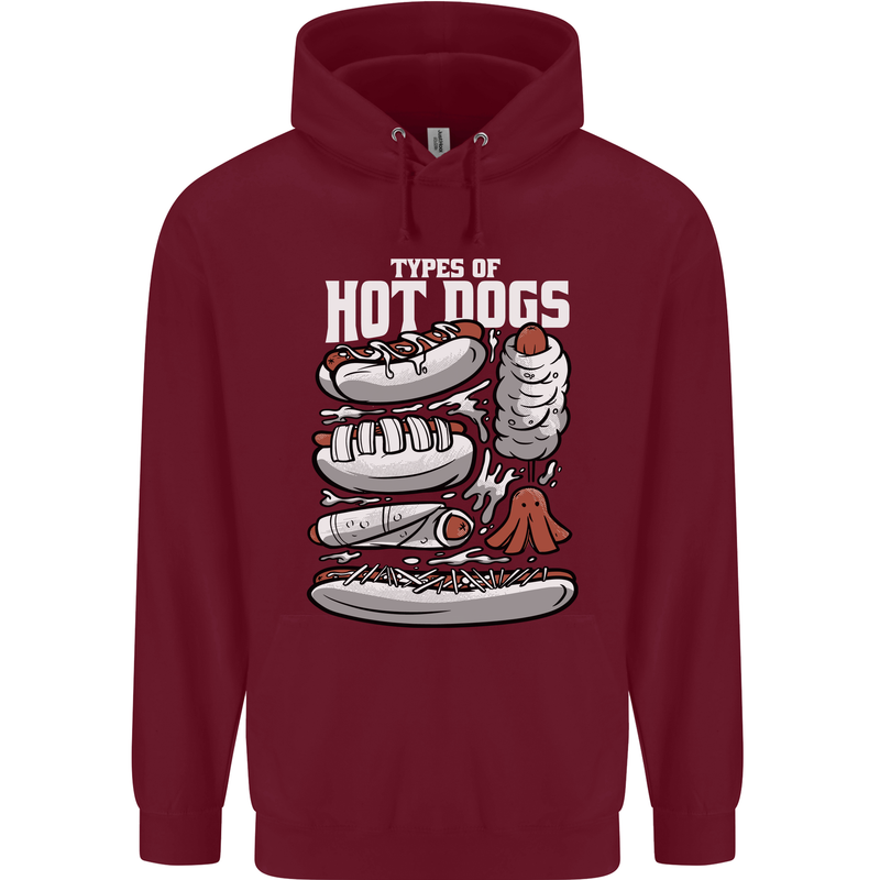 Types of Hot Dogs Fast Food Funny Mens 80% Cotton Hoodie Maroon