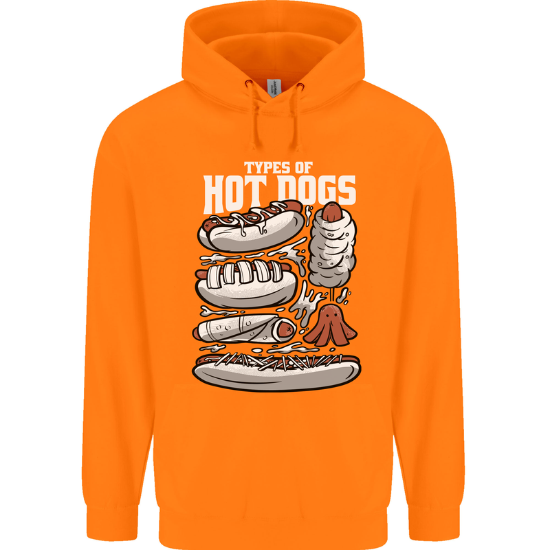 Types of Hot Dogs Fast Food Funny Mens 80% Cotton Hoodie Orange