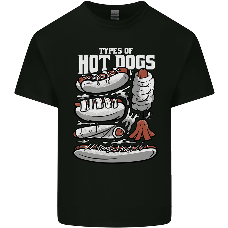 Types of Hot Dogs Fast Food Funny Mens Cotton T-Shirt Tee Top Black