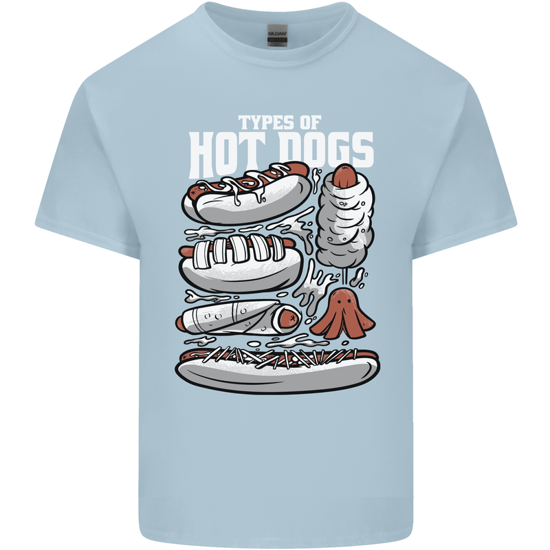 Types of Hot Dogs Fast Food Funny Mens Cotton T-Shirt Tee Top Light Blue