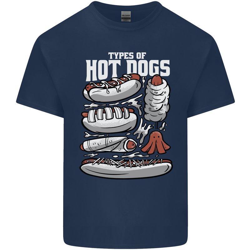 Types of Hot Dogs Fast Food Funny Mens Cotton T-Shirt Tee Top Navy Blue