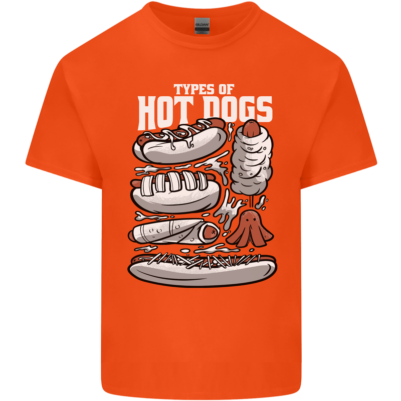 Types of Hot Dogs Fast Food Funny Mens Cotton T-Shirt Tee Top Orange