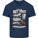 Types of Hot Dogs Fast Food Funny Mens V-Neck Cotton T-Shirt Navy Blue
