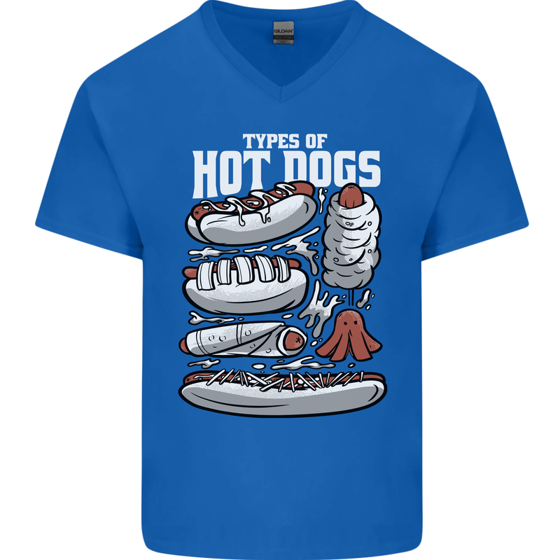 Types of Hot Dogs Fast Food Funny Mens V-Neck Cotton T-Shirt Royal Blue