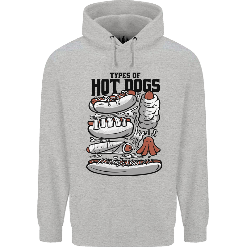 Types of Hot Dogs Funny Fast Food Childrens Kids Hoodie Sports Grey