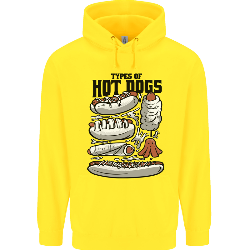 Types of Hot Dogs Funny Fast Food Childrens Kids Hoodie Yellow