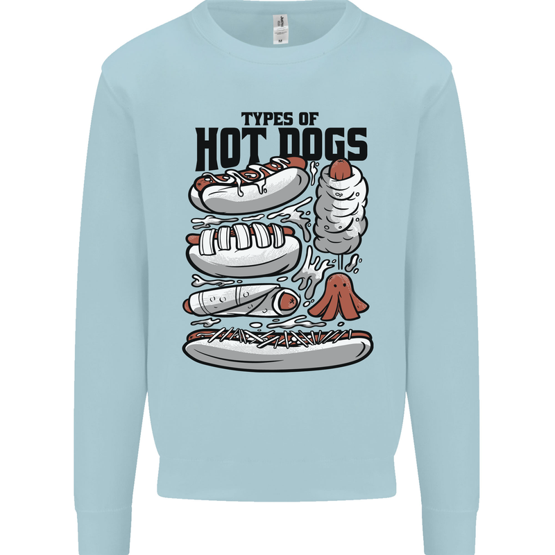 Types of Hot Dogs Funny Fast Food Kids Sweatshirt Jumper Light Blue