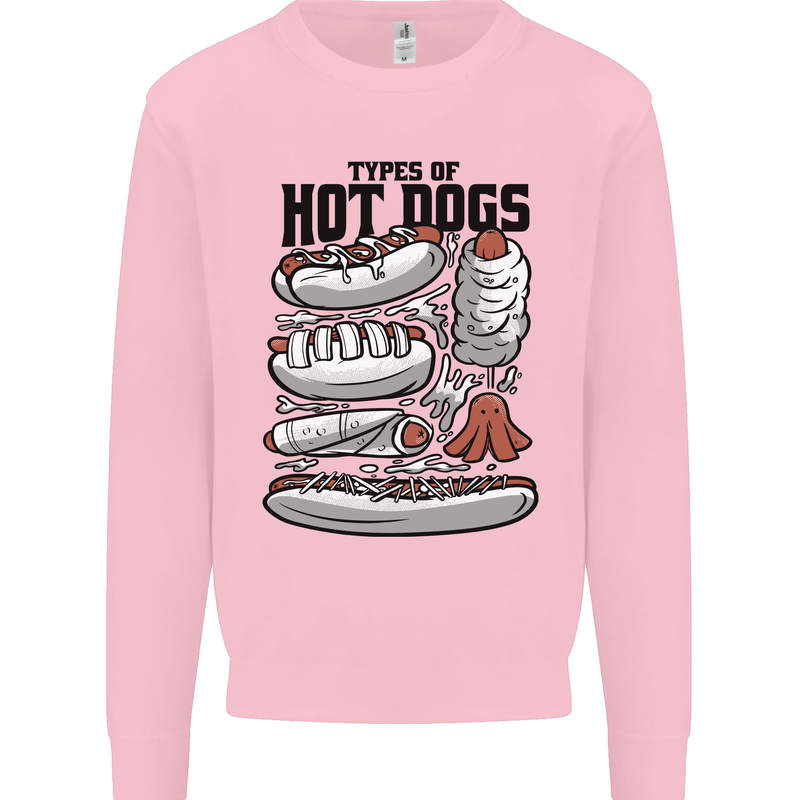 Types of Hot Dogs Funny Fast Food Kids Sweatshirt Jumper Light Pink