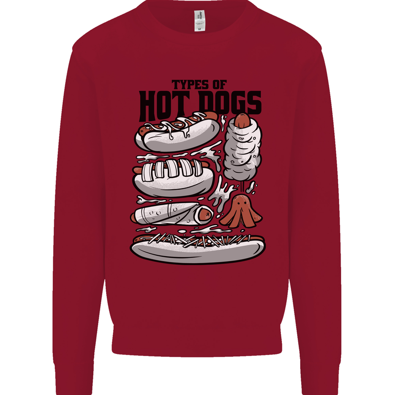 Types of Hot Dogs Funny Fast Food Kids Sweatshirt Jumper Red
