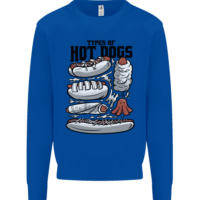 Types of Hot Dogs Funny Fast Food Kids Sweatshirt Jumper Royal Blue