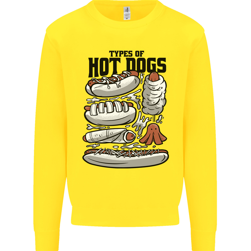 Types of Hot Dogs Funny Fast Food Kids Sweatshirt Jumper Yellow