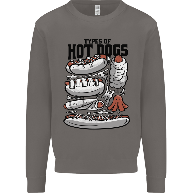 Types of Hot Dogs Funny Fast Food Mens Sweatshirt Jumper Charcoal