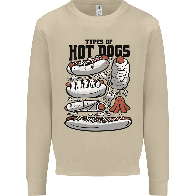 Types of Hot Dogs Funny Fast Food Mens Sweatshirt Jumper Sand