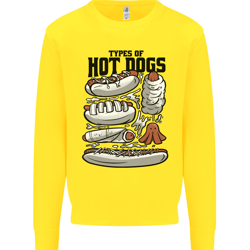 Types of Hot Dogs Funny Fast Food Mens Sweatshirt Jumper Yellow