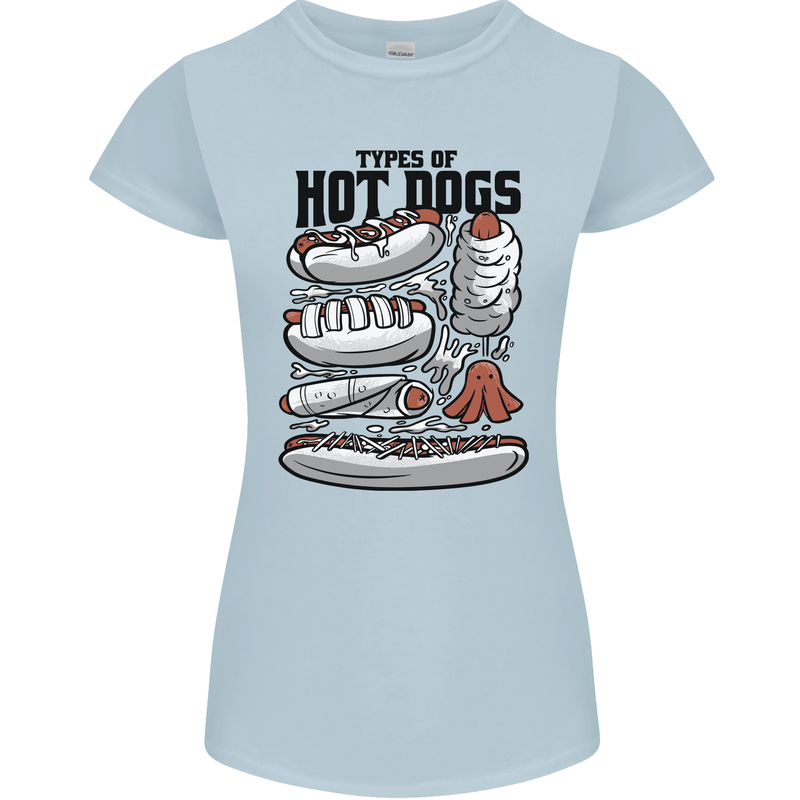 Types of Hot Dogs Funny Fast Food Womens Petite Cut T-Shirt Light Blue