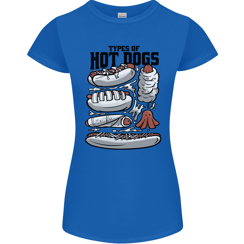 Types of Hot Dogs Funny Fast Food Womens Petite Cut T-Shirt Royal Blue