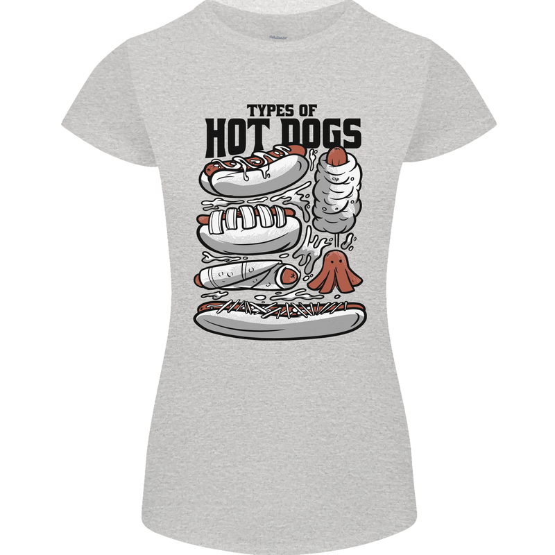 Types of Hot Dogs Funny Fast Food Womens Petite Cut T-Shirt Sports Grey