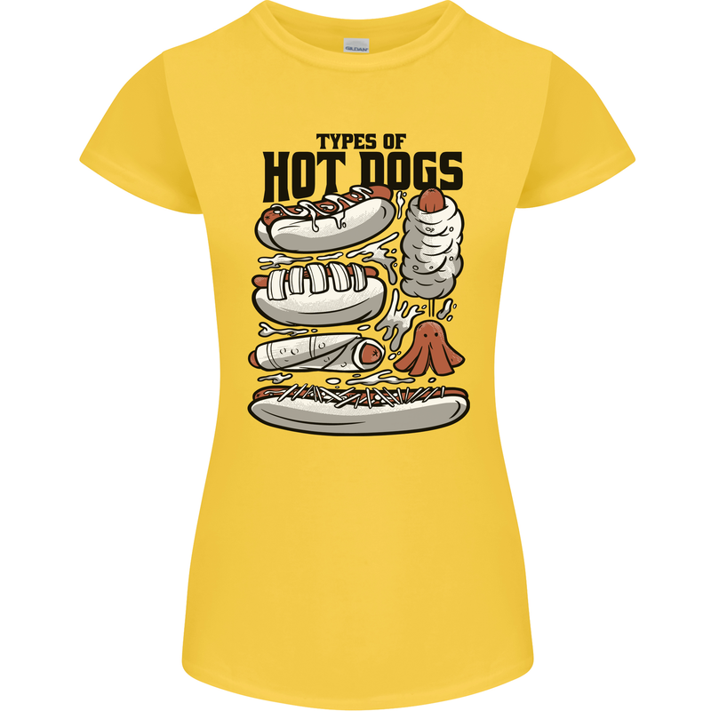 Types of Hot Dogs Funny Fast Food Womens Petite Cut T-Shirt Yellow