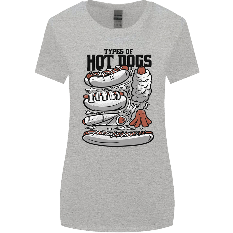 Types of Hot Dogs Funny Fast Food Womens Wider Cut T-Shirt Sports Grey