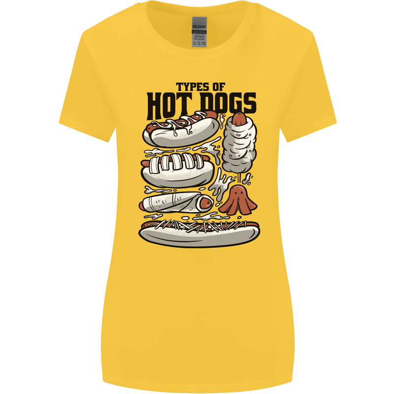 Types of Hot Dogs Funny Fast Food Womens Wider Cut T-Shirt Yellow