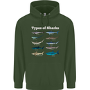 Types of Sharks Mens 80% Cotton Hoodie Forest Green