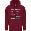 Types of Sharks Mens 80% Cotton Hoodie Maroon