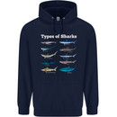 Types of Sharks Mens 80% Cotton Hoodie Navy Blue