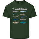 Types of Sharks Mens Cotton T-Shirt Tee Top Forest Green
