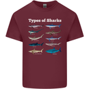 Types of Sharks Mens Cotton T-Shirt Tee Top Maroon