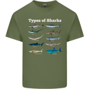 Types of Sharks Mens Cotton T-Shirt Tee Top Military Green