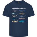 Types of Sharks Mens Cotton T-Shirt Tee Top Navy Blue