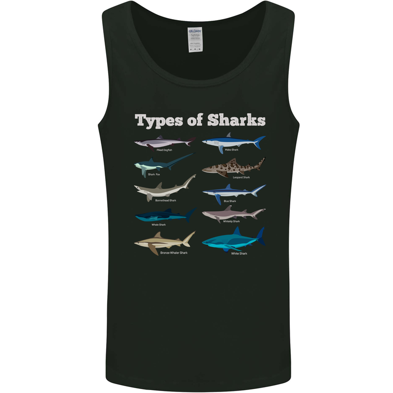 Types of Sharks Mens Vest Tank Top Black
